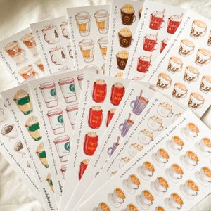 Mini Cozy Winter Cafe Drink Stickers , Coffee stickers, cafe stickers, Watercolor Stickers, Planner Stickers