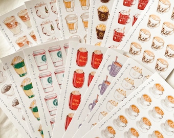 Mini Cozy Winter Cafe Drink Stickers , Coffee stickers, cafe stickers, Watercolor Stickers, Planner Stickers