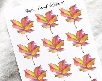 Pegatinas de hoja de arce 1, pegatinas de planificador, pegatinas kawaii, pegatinas de acuarela, pegatinas de otoño, pegatinas de otoño