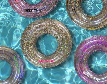 GOING FAST!! | Personalized Clear Pool Float with Colored Glitter | Beach Bachelorette Party Summer Fun Lake Glitter Swim Tube