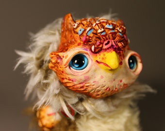 Ovlet - cute and good magic creature. Artist made doll. Natural Clay ceramics, 4" OOAK OlVik Dolls Art doll animal. Ukraine Artist