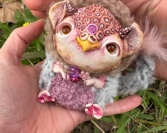 Griffin toy – kawaii magical creature. Artist made fantastic art doll animal, OOAK, natural clay. OlVik Dolls. Fantasy collection figurine