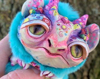 Magical dragon unicorn - ooak cute creature. Olvikdolls forest  fantasy beast, natural clay material, lovely gift, collectible toy.