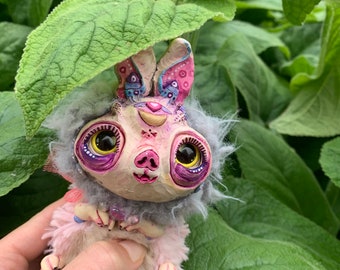 Lady bat toy – cute fantasy creature. Artist made doll. Natural Clay ceramics, ooak toy OlVik Dolls Art doll animal, magical vampire pet.