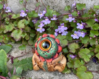 Cyclops flower – kawaii magical creature. Artist made fantasy art doll, 5", OOAK, natural clay. OlVik Dolls.