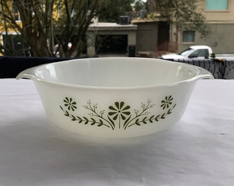 VIntage Milkglass Baking Dish_Jeannette Glasbake_Green Daisy_Circa 1960s - 2 QT 10" Round Baking Dish/Casserole Dish