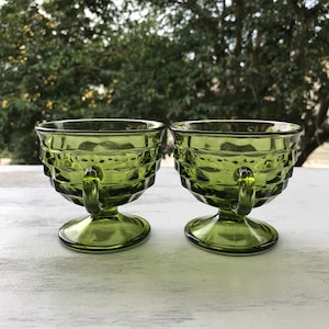 Set of 2 Jeannette Glass green Depression Glass vintage &#39;Cube&#39; Teacups - circa 1930s