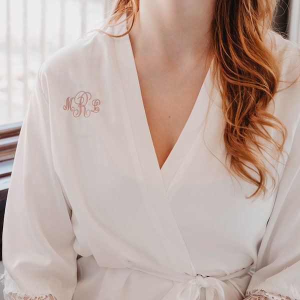 White Bridal Robe | Personalized Bridesmaid Robe | Embroidered Robe for bachelorette party