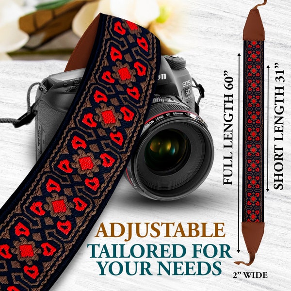 Premium Vintage Rage Camera Strap Ideal for any DSLR Camera - Adjustable length and Comfort Padding, Travel Gift, Photographer Gift