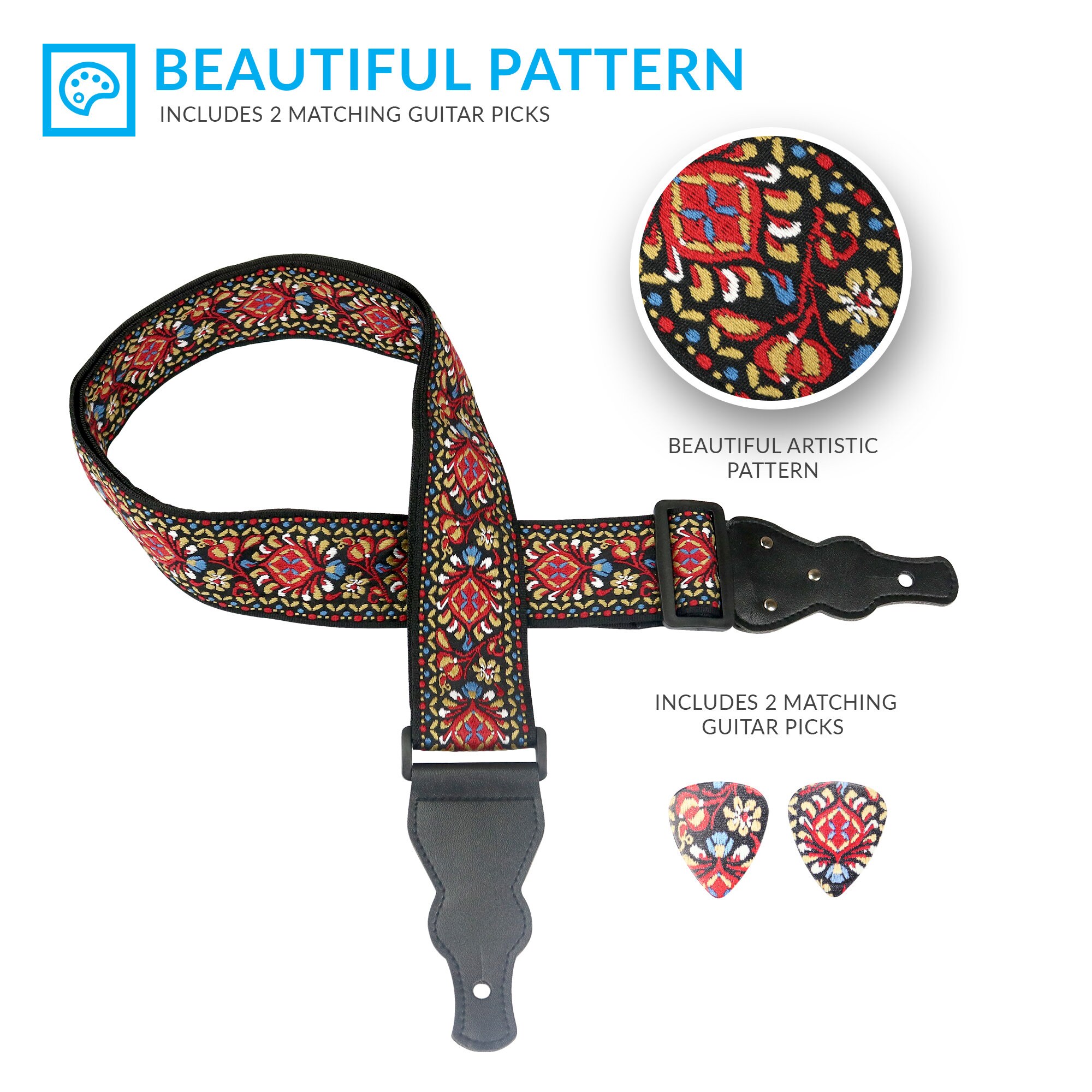 2 Acoustic Guitar Straps Red Floral Guitar Strap Jacquard Etsy