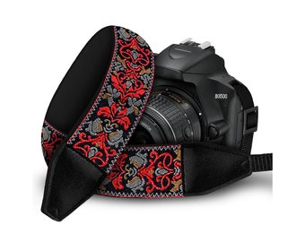 Premium Camera Strap Ideal for any DSLR Camera - Adjustable length and Comfort Padding - Retro Red