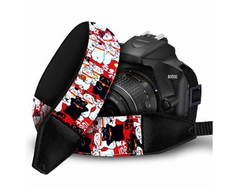 Premium Camera Strap Ideal for any DSLR Camera - Adjustable length and Comfort Padding - Red Cat