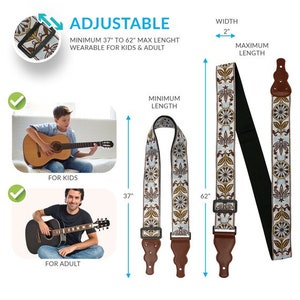 Vegan Guitar Strap Hippie Acoustic guitar strap gift for guitar player. image 5