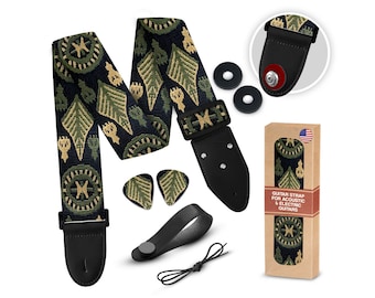 Tree Leaves Guitar Strap for Acoustic, Electric and Bass Guitar - Adjustable Length and Compatible Straps