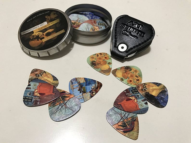 Guitar Musician Gift Set Van Gogh Starry Night Guitar Strap and 12 Guitar Picks Best Accessory Guitar Gift image 8