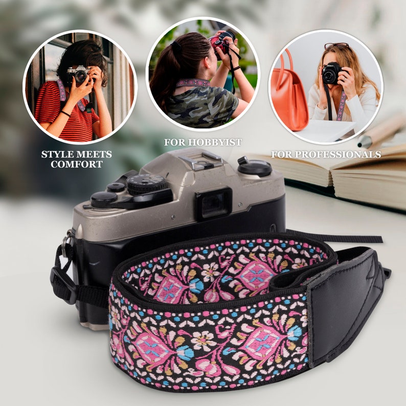 Pink BOHO woven camera strap for any DSLR camera Canon and Nikon Camera strap Photography Accessories for photographers image 2