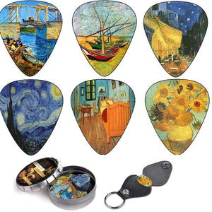 Guitar Musician Gift Set Van Gogh Starry Night Guitar Strap and 12 Guitar Picks Best Accessory Guitar Gift image 4