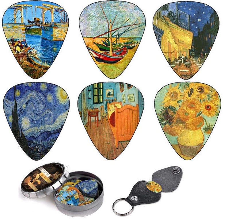 Guitar Musician Gift Set Van Gogh Starry Night Guitar Strap and 12 Guitar Picks Best Accessory Guitar Gift image 4