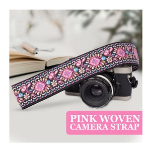Pink BOHO woven camera strap for any DSLR camera Canon and Nikon Camera strap Photography Accessories for photographers image 1