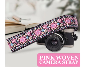 Pink BOHO woven camera strap for any DSLR camera - Canon and Nikon Camera strap - Photography Accessories for photographers