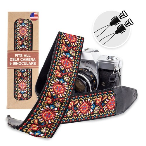 DSLR Camera Strap for women - embroider Red camera strap for any camera | compatible with Canon, Nikon, Sony, Pantex and more