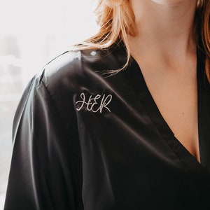 White Bridal Robe Personalized Bridesmaid Robe Embroidered Robe for bachelorette party Black