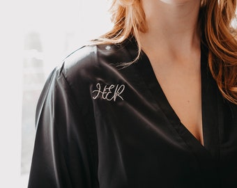 Black Personalized Bridesmaid Robe | Embroidered Robe for bachelorette party