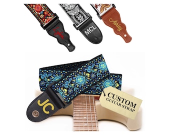 Custom Blue Woven Vintage Design Guitar Strap - Jacquard Pattern Design Guitar Strap for Musicians. Your Own Personalized Guitar Strap