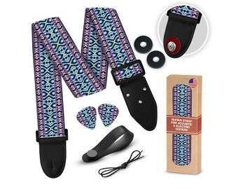 Color Weave Guitar Strap for Acoustic, Electric and Bass Guitar - Adjustable Length and Compatible Straps