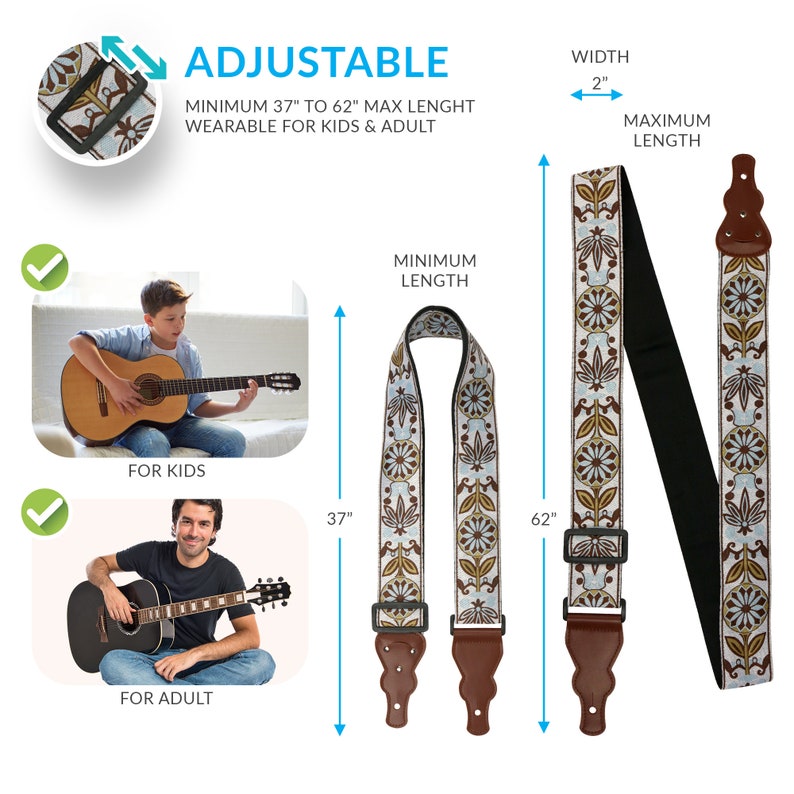 2 Acoustic Guitar Straps Christmas Gifts Floral Guitar Etsy