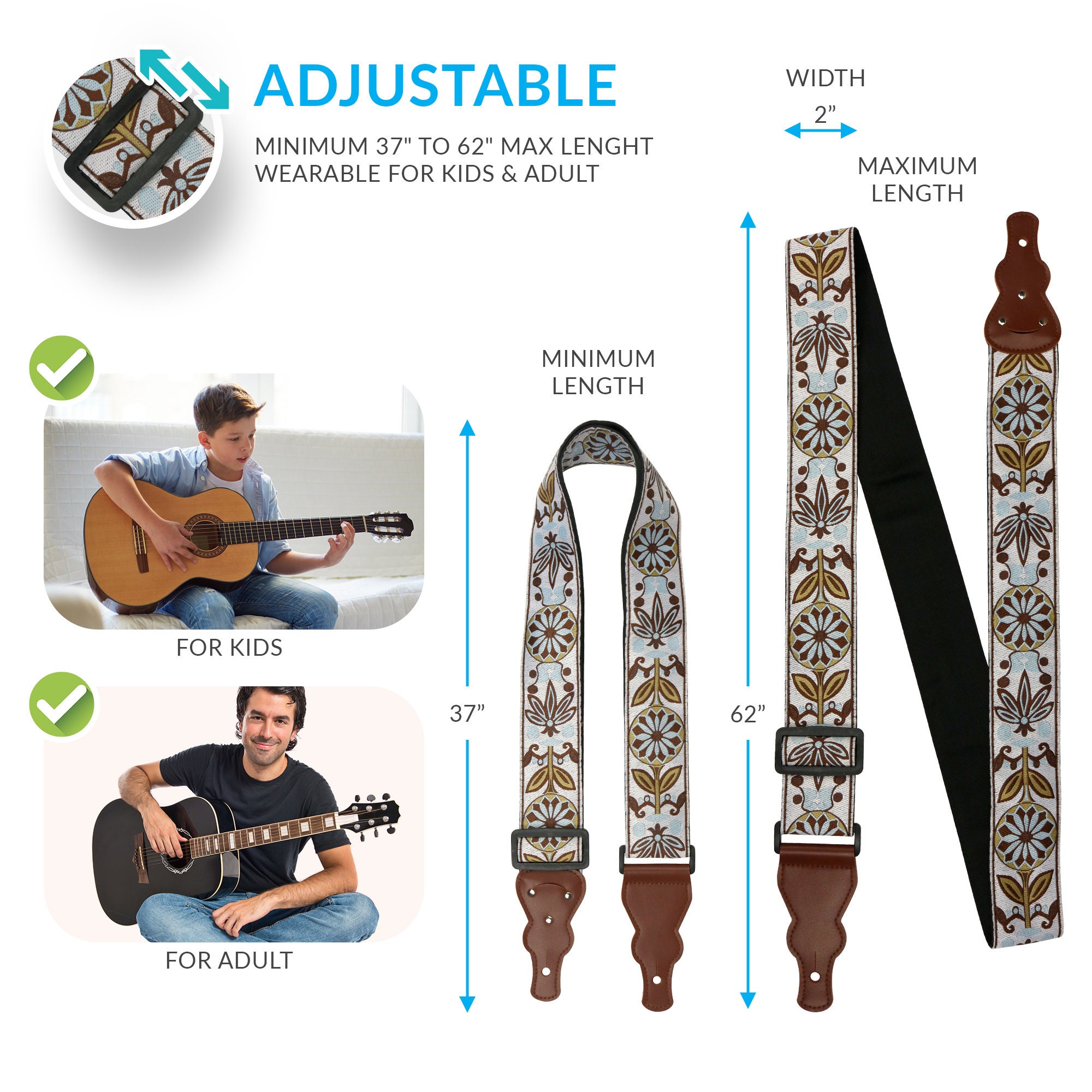  Guitar Strap Woven Adjustable W/ FREE BONUS [2023 NEW] 2 Picks  + Strap Locks + Strap Button. Rose Flowers Guitar Strap for Bass, Electric  & Acoustic Guitar. Best Gift for Men