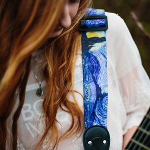 Guitar Musician Gift Set Van Gogh Starry Night Guitar Strap and 12 Guitar Picks Best Accessory Guitar Gift image 5