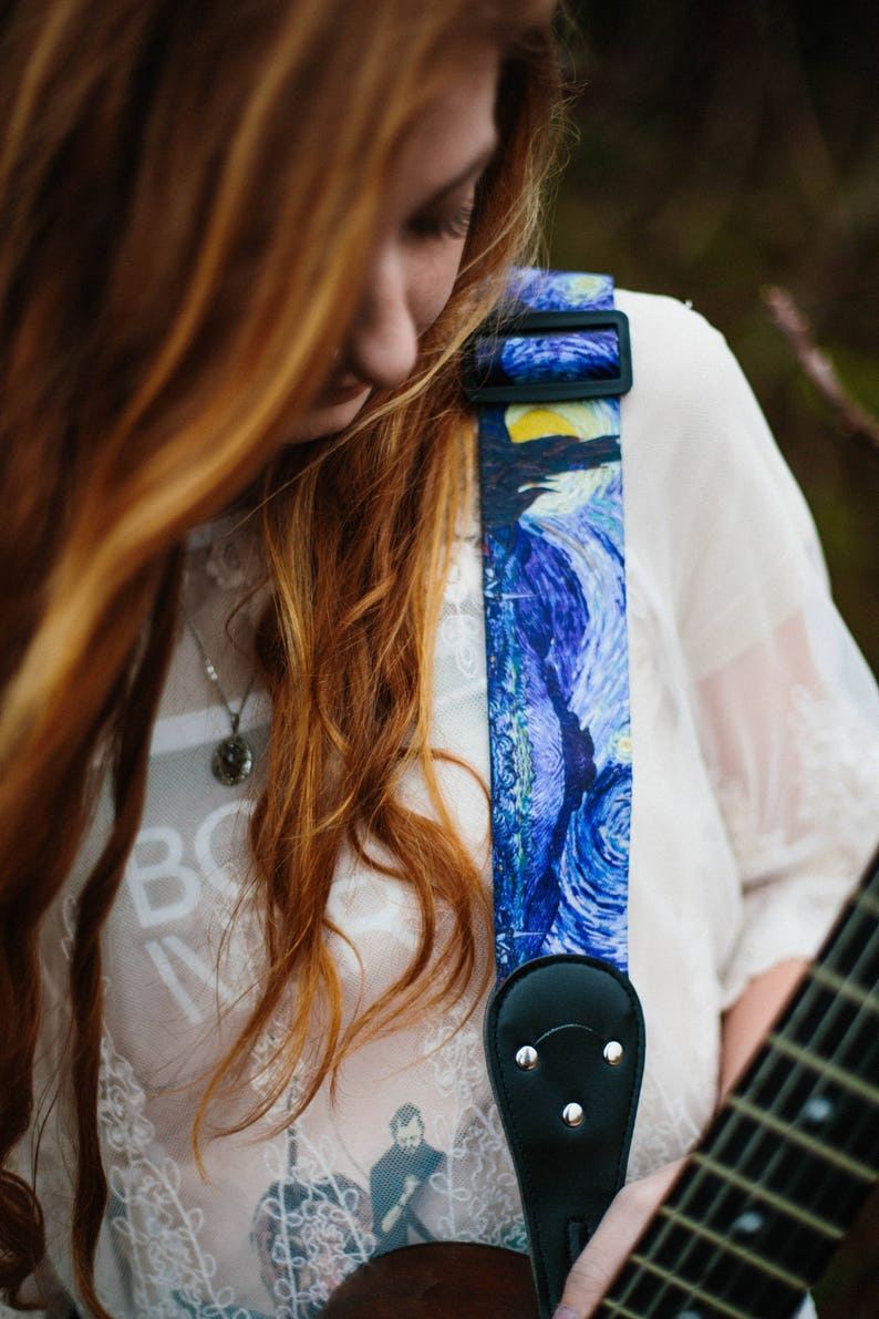 Guitar Musician Gift Set Van Gogh Starry Night Guitar Strap and 12 Guitar Picks Best Accessory Guitar Gift image 5