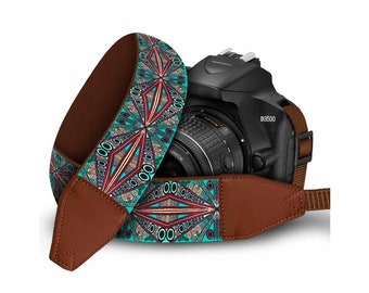 Premium Camera Strap Ideal for any DSLR Camera - Adjustable length and Comfort Padding - Rhombus Boho