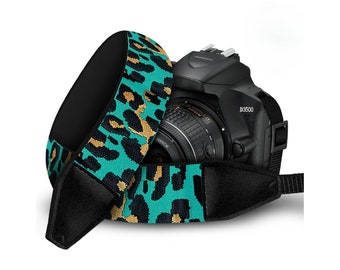 Premium Camera Strap Ideal for any DSLR Camera - Adjustable length and Comfort Padding - Blue Leopard