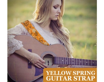Mustard Guitar Strap, acoustic Guitar strap - Yellow gift guitar strap for guitarist