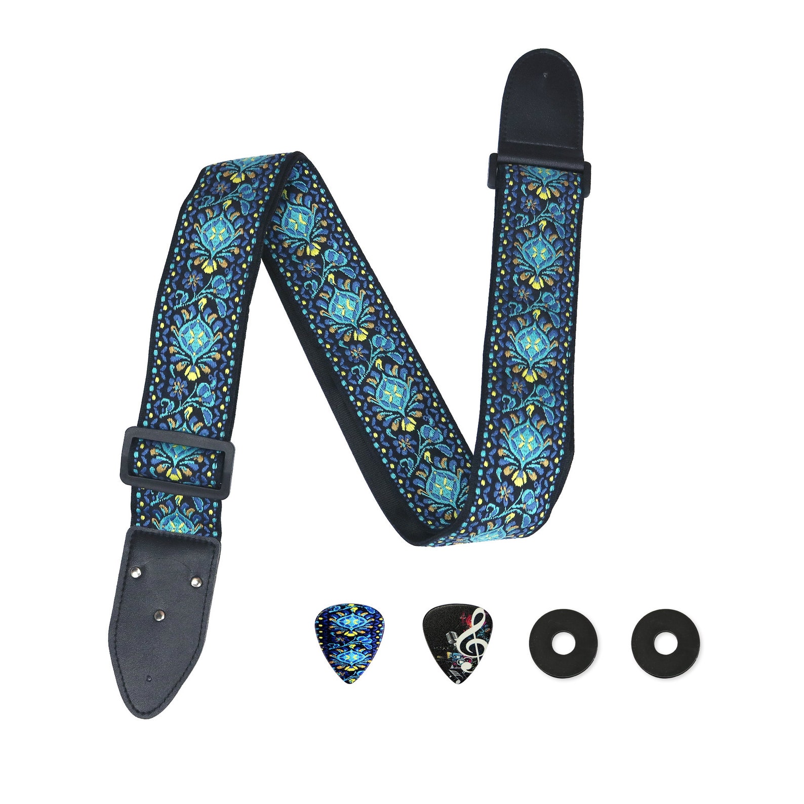 2 Acoustic Guitar Straps Red Floral Guitar Strap Jacquard Etsy