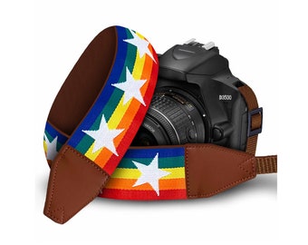 Premium Camera Strap Ideal for any DSLR Camera - Adjustable length and Comfort Padding - Rainbow Star