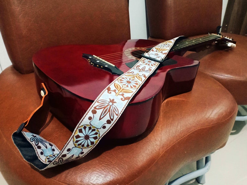 Vegan Guitar Strap Hippie Acoustic guitar strap gift for guitar player. image 4