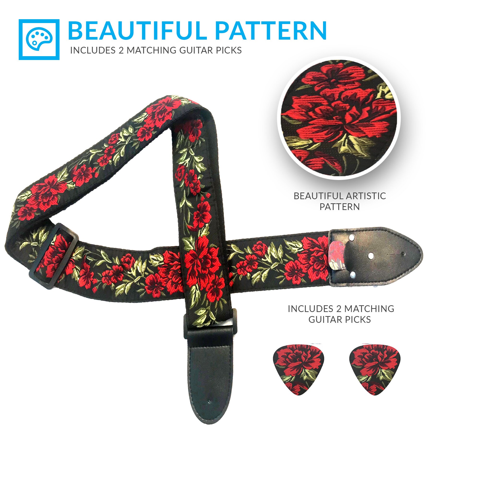 Flower Guitar Strap Red roses guitar strap gift for guitar Etsy