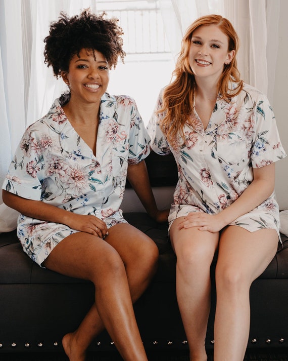 Monogram Floral Pajamas Custom Satin Pajama Set Bridesmaid Gift