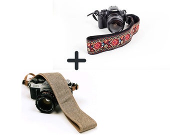 2 Camera Straps - Floral + Brown Jeans Camera strap For Canon, Nikon, Sony - Mother's Day gifts