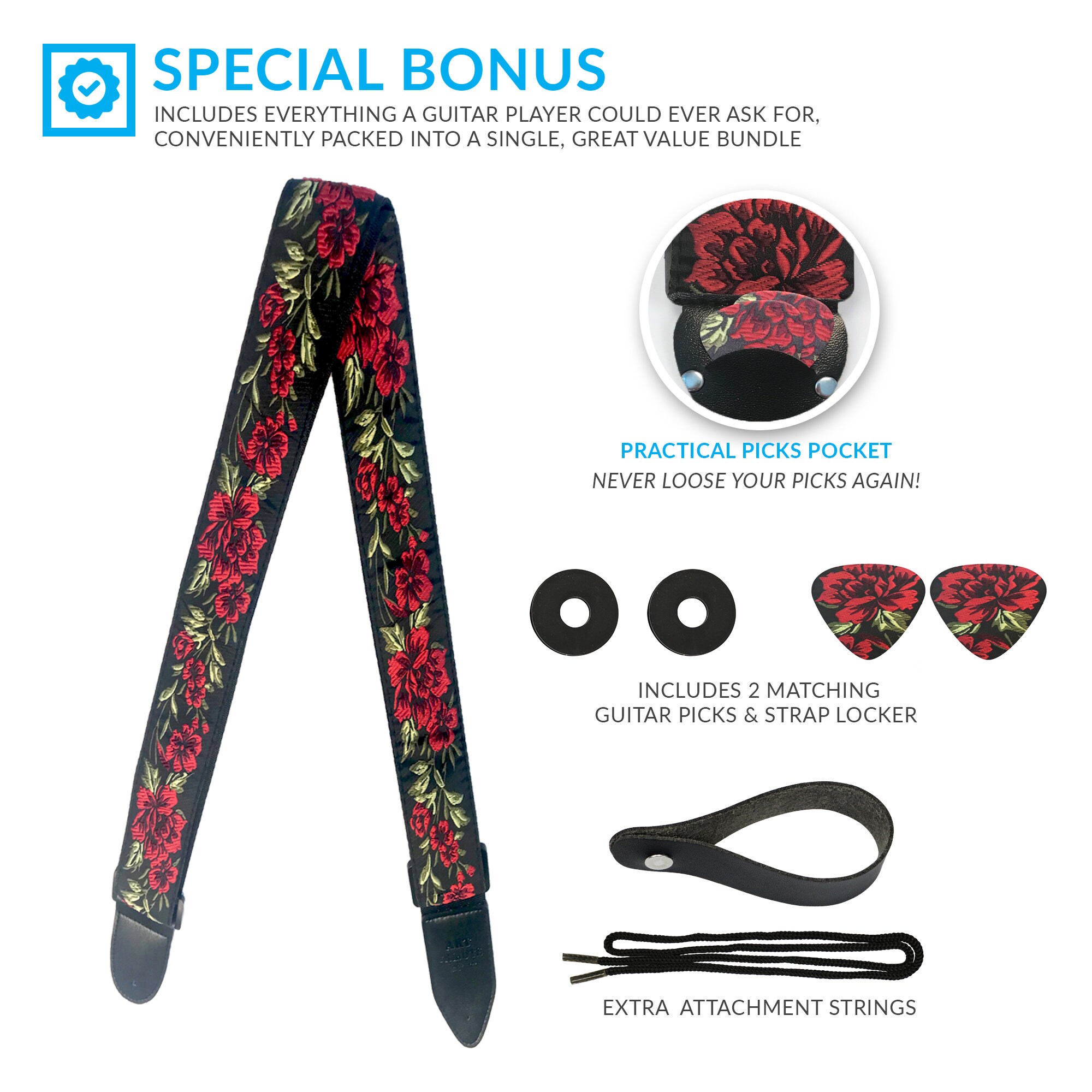 Flower Guitar Strap Red roses guitar strap gift for guitar Etsy