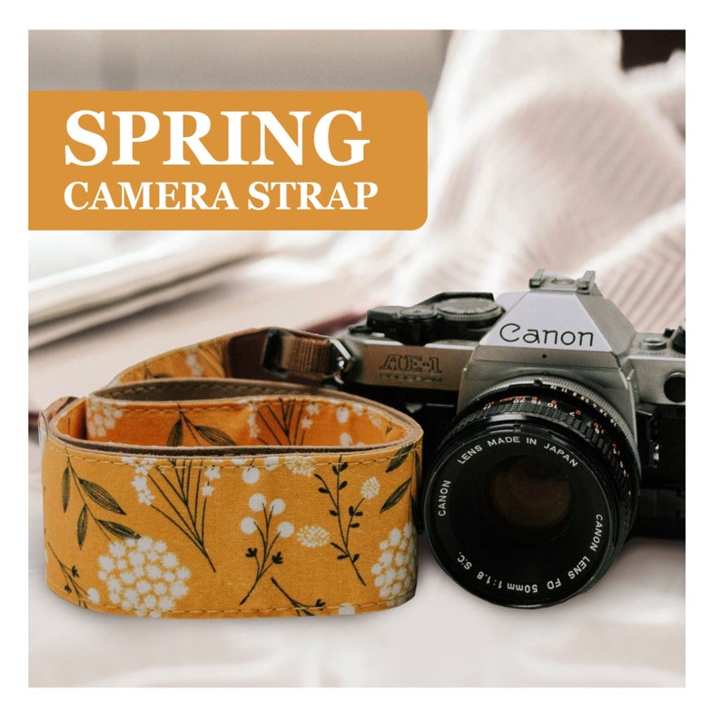 Yellow Camera Strap for Canon and Nikon Spring blossom strap For DSLR camera photographer gift image 1