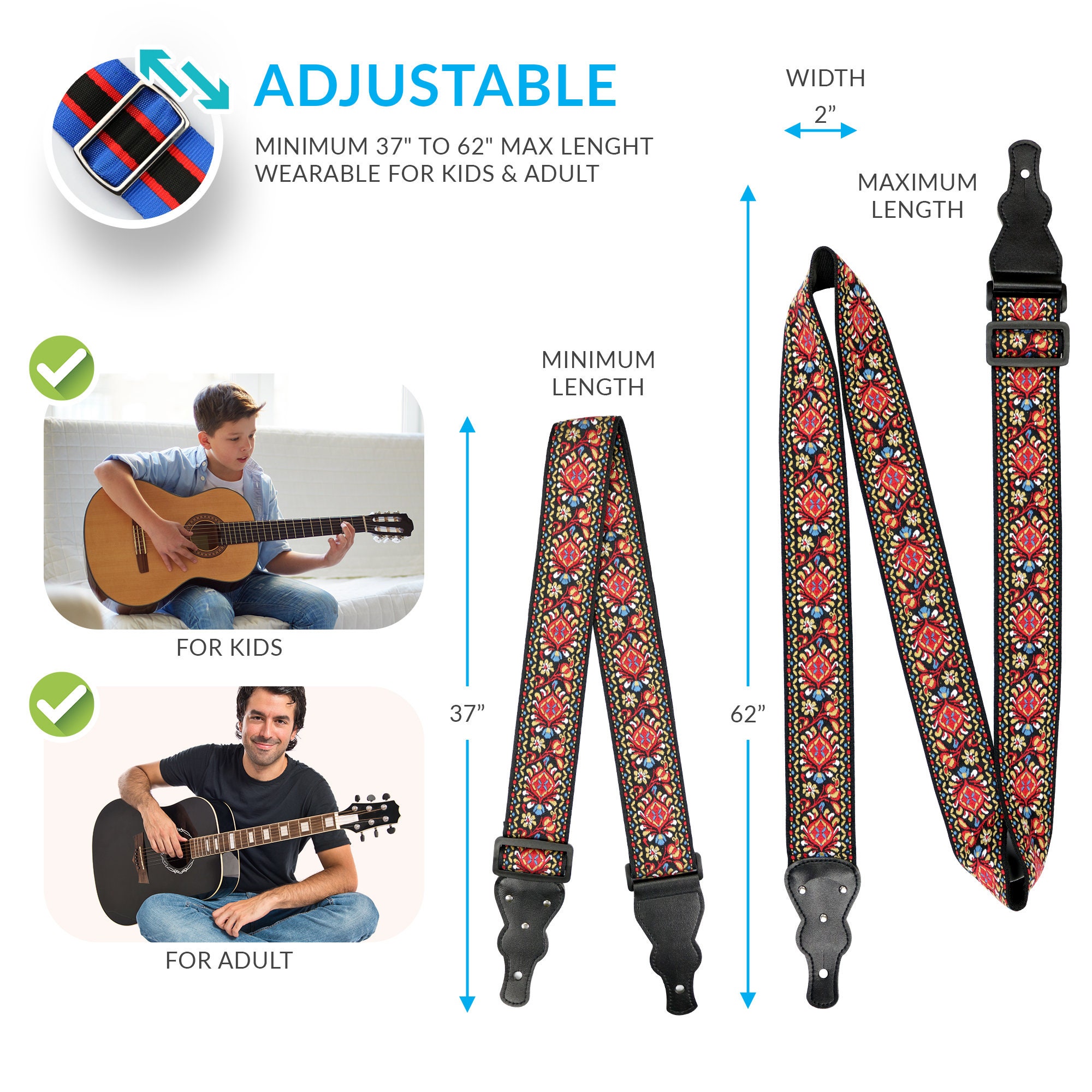 2 Acoustic Guitar Straps Red Floral Guitar Strap Jacquard Etsy