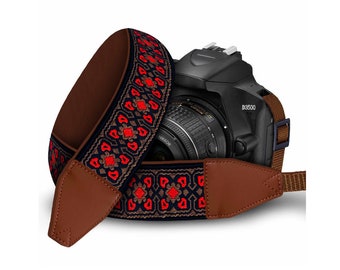 Premium Camera Strap Ideal for any DSLR Camera - Adjustable length and Comfort Padding - Vintage Red
