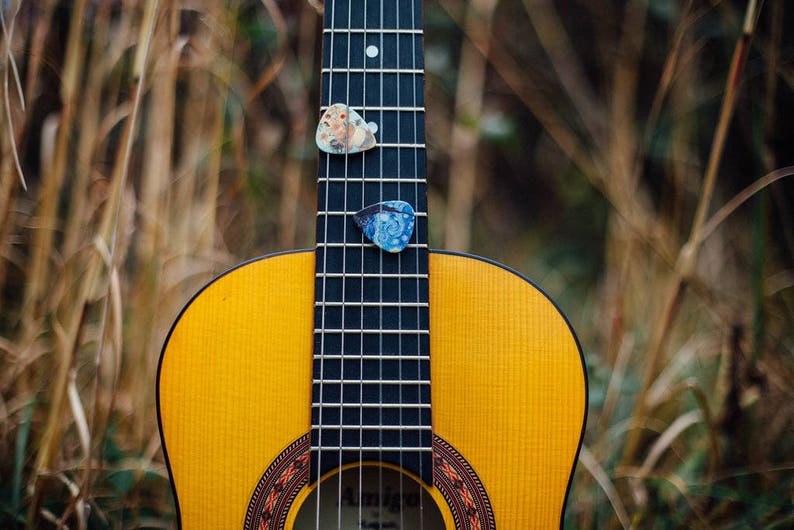 Guitar Musician Gift Set Van Gogh Starry Night Guitar Strap and 12 Guitar Picks Best Accessory Guitar Gift image 6