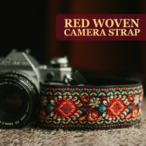 DSLR Red Camera Strap -  Vintage Camera strap, Woven Camera strap For Canon, Nikon, Sony and more -  Valentine's Day gifts