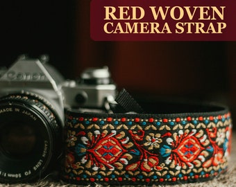 DSLR Red Camera Strap -  Vintage Camera strap, Woven Camera strap For Canon, Nikon, Sony and more -  Valentine's Day gifts