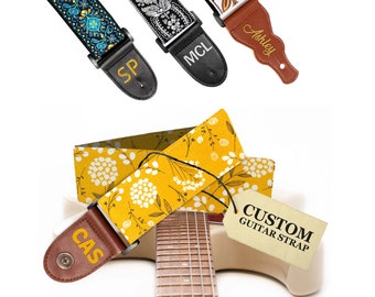 Custom Yellow Spring Blossom Flowers Guitar Strap - Yellow Mustard Guitar Strap for Musicians. Personalized Guitar Strap